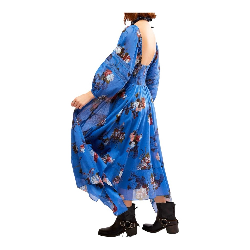 FREE PEOPLE Morning Glory Floral Smocked Long Sleeve Maxi Dress, Size S. - Picture 3 of 14